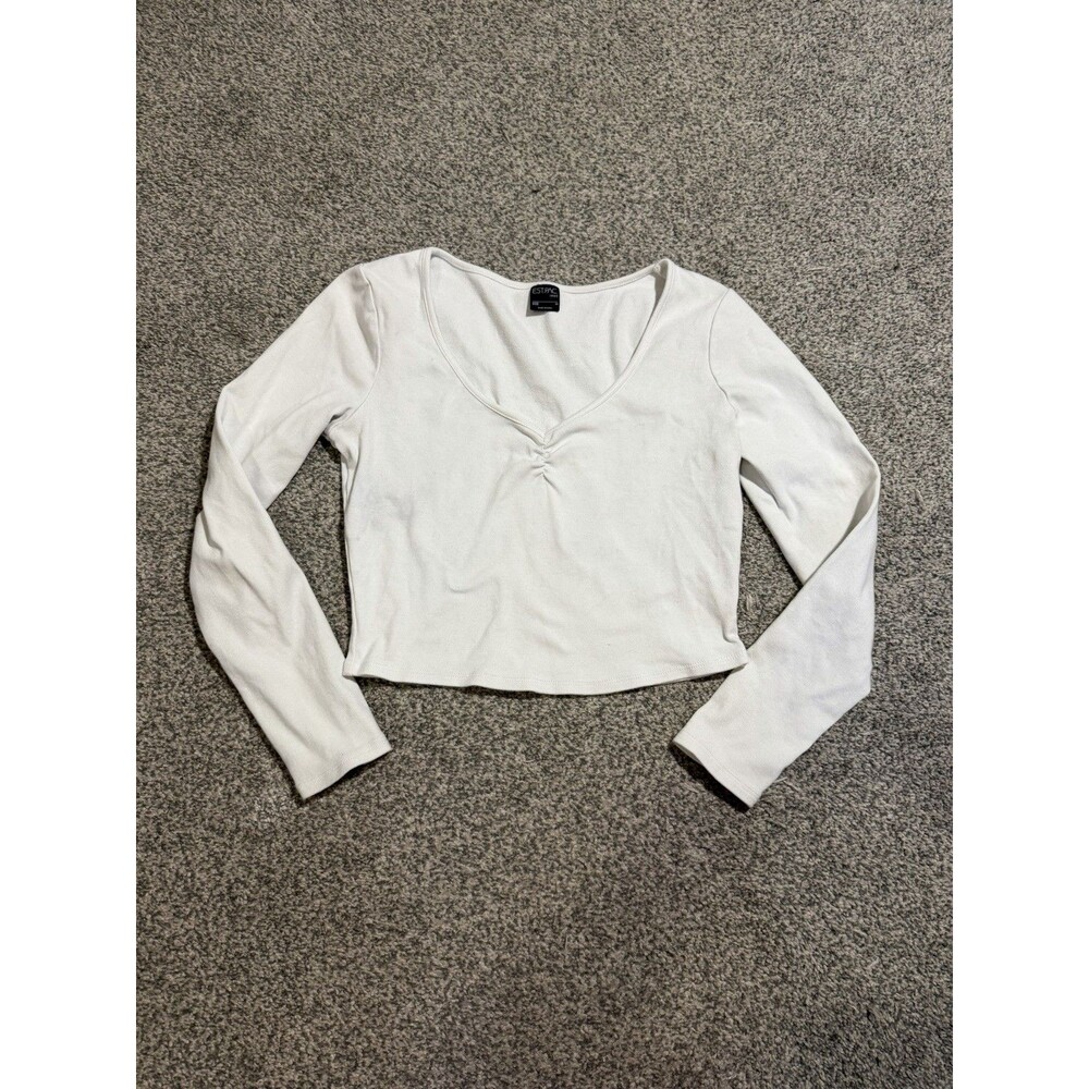 Womens EST PAC Cropped Long Sleeve Top M White Fitted Stretch Baby Tee